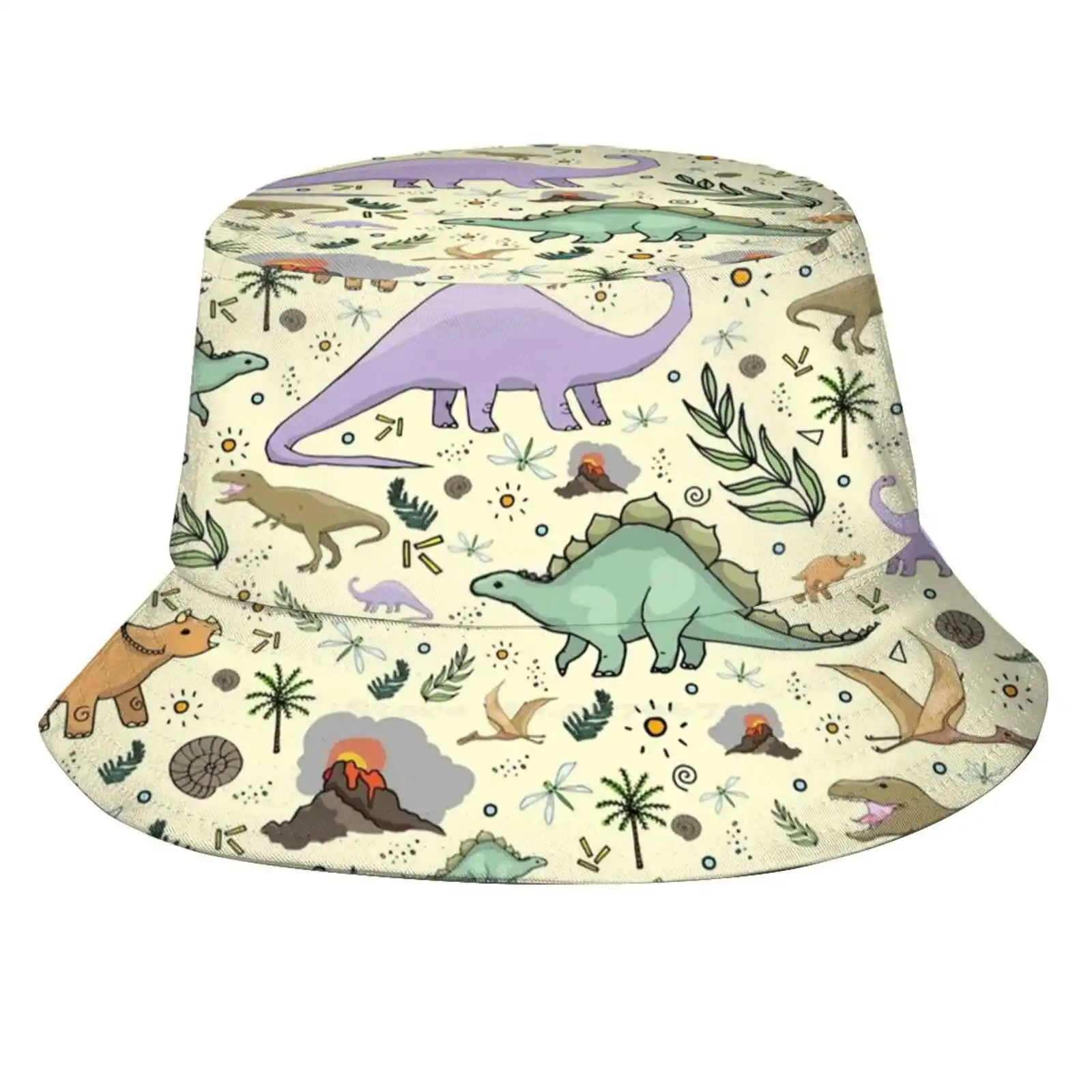 Dinosaurs! Korean Caps Funny Beach Bucket Hats Dinosaur Pattern Brontosaurus Triceratops Tyrannosaurus T Rex Stegosaurus Cute