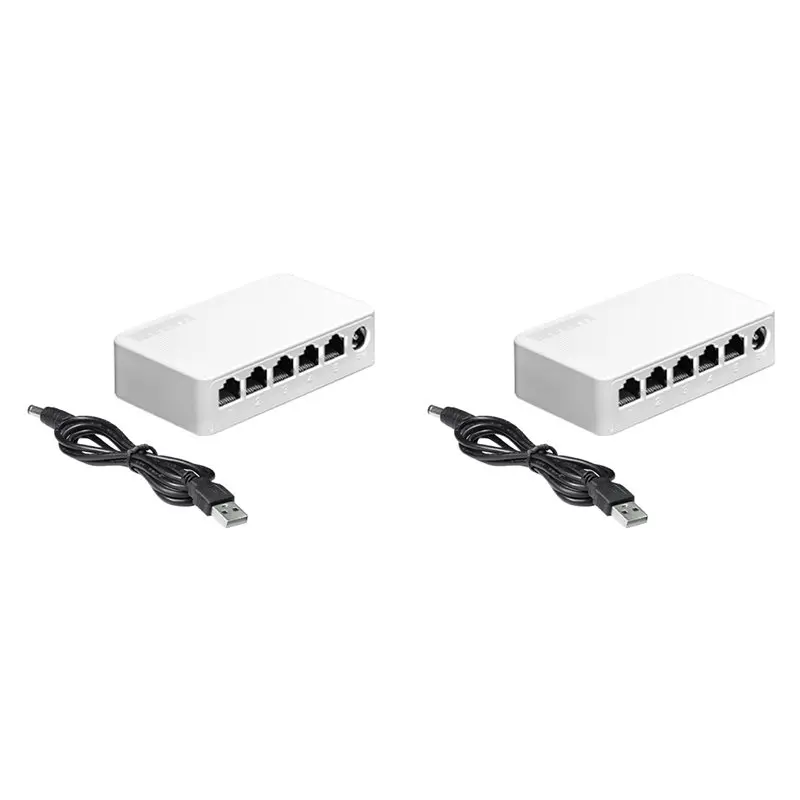 Classic-2X 5 Port 100Mbps Ethernet Switch Mini Portable Network Hub Ethernet Splitter With USB Cable For Home Dormitory Office