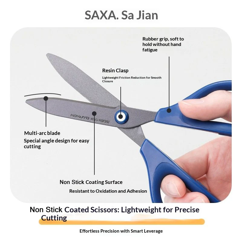 KOKUYO Ergonomic Safety Scissors,Multi-Purpose Titanium Planted/Fluoride Non Stick Cutting for Crafts&SchoolOffice Home DailyUse