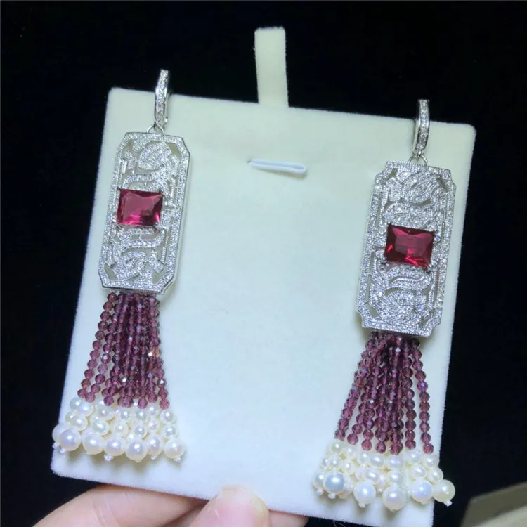 New natural white pearl crystal glass earrings micro inlay zircon accessories earrings fashion jewelry