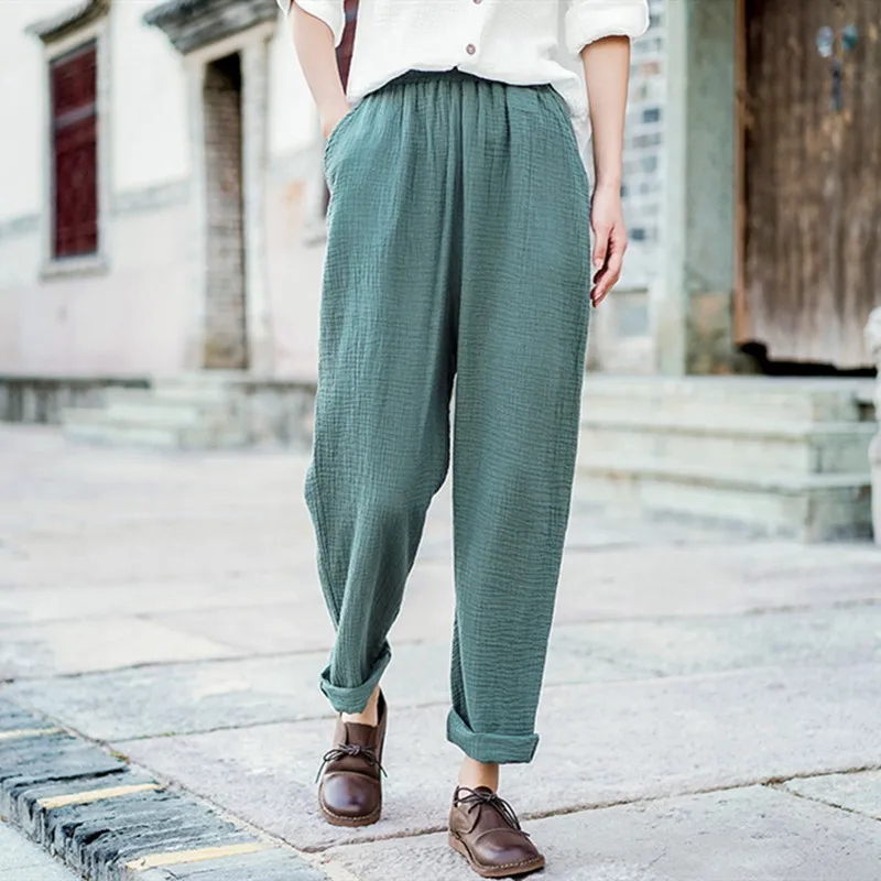 Women comfortable soft vintage pants black white cotton linen Trouser  Sweatpants Jogger Baggy Trousers ropa mujer cargo pants