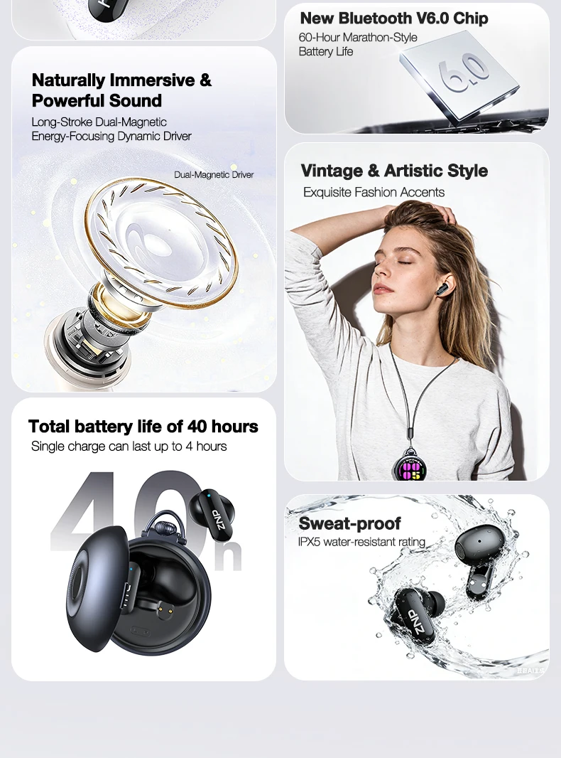 ZNP 2026 Smarte Bluetooth-Ohrhörer mit KI-Sprachassistent, emotionaler Begleitung, IP56 wasserdicht, Sport-KI-Übersetzer-Ohrhörer N03 – Detail 4