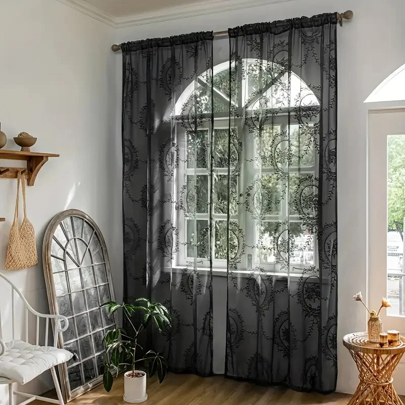 1Pc European-Style Translucent Lace Curtain, Finely Crafted Gauze Curtain with Peony Flower Design, Used to Decorate Your Home Outdoors, Filtering Light and Providing Privacy
