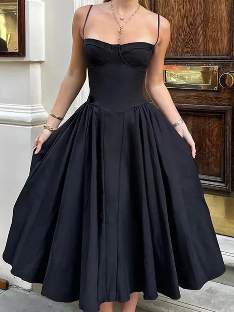 Elegant สปาเก็ตตี้ชุดผู้หญิง Retro Retro Party Slim สายชุดฤดูร้อนใหม่ปิดไหล่ Lady Vestidos