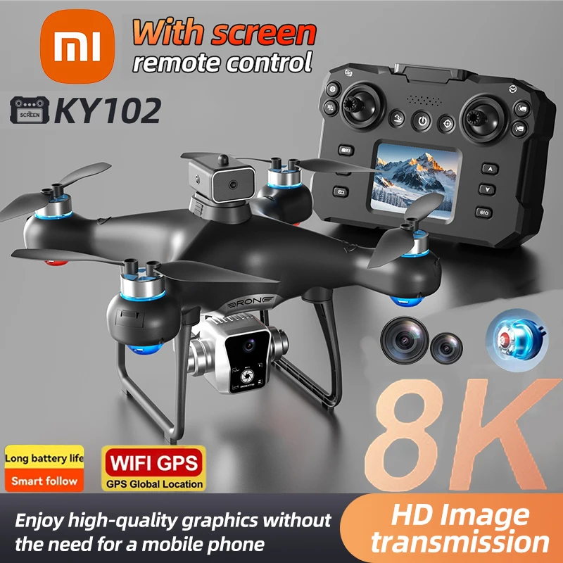 Новый Дрон Xiaomi KY102, 8K HD, аэрофотосъемка с двойной камерой, предотвращение препятствий, бесщеточный двигатель с экраном, дрон с дистанционным управлением