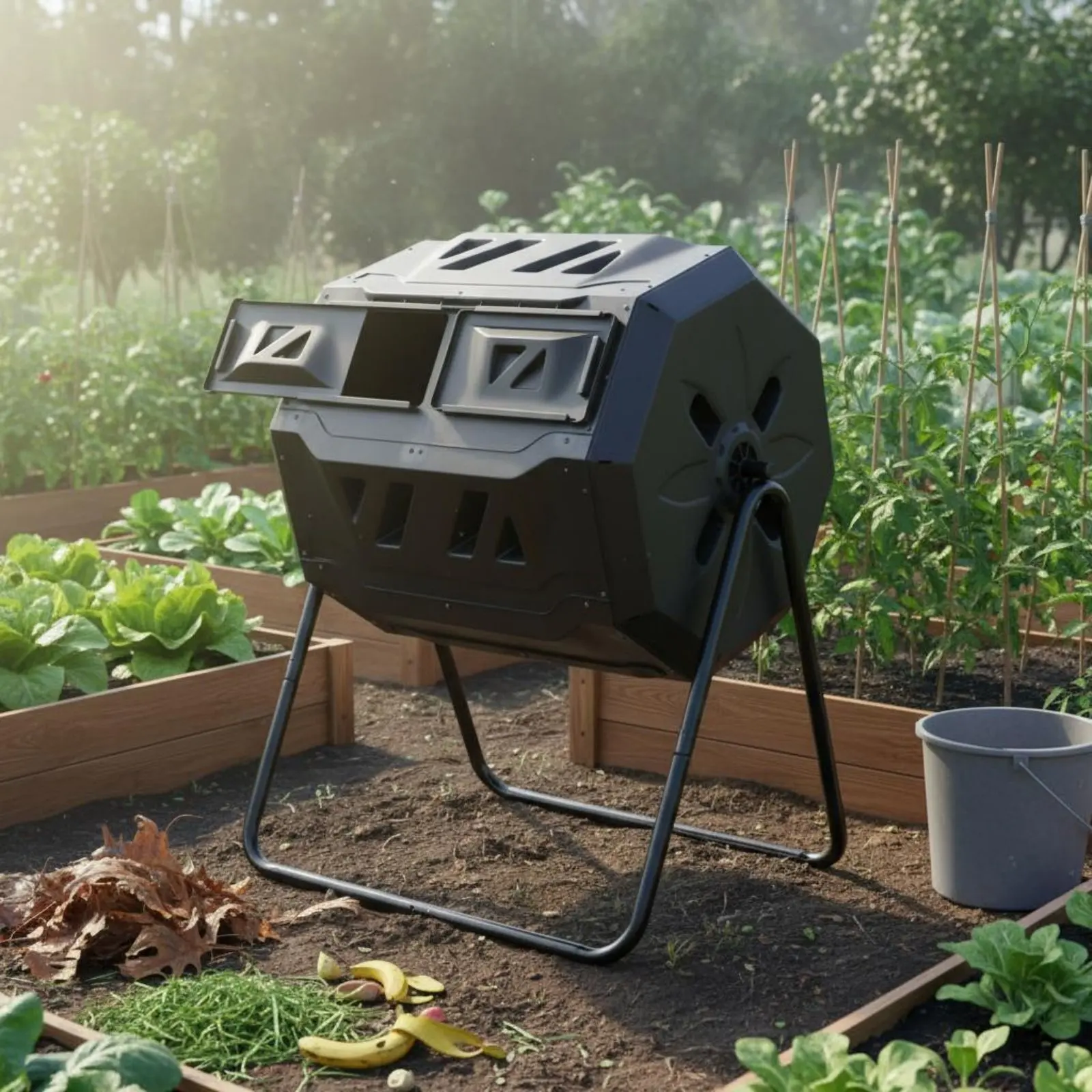 

Rotating Compost Container Sturdy Construction Outdoor Compost Tumbler Tumbling Composter Excellent Aeration Rotating Composter