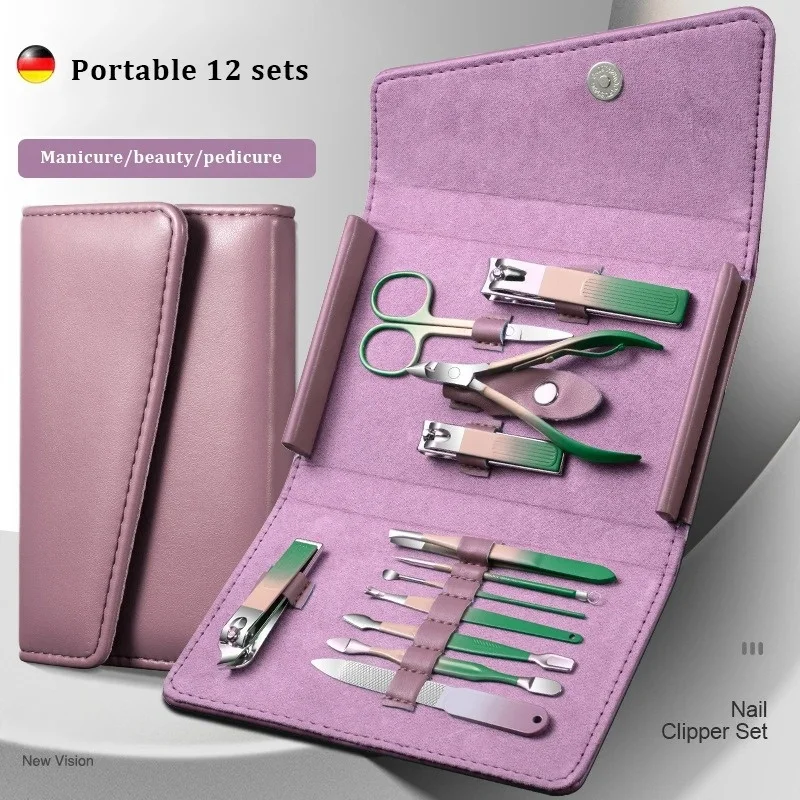 CMGF High-qualiyt Nail Clipper Set Complete Gradient Nail Clipper 12-piece Manicure Set Box Portable Personal Care Tools