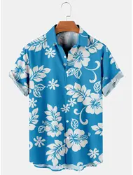 Men's Hawaiian Shirts Flower Graphic Aloha Floral Turndown  3D Print Street Daily Short Sleeve Button Clothing Beach Shirts