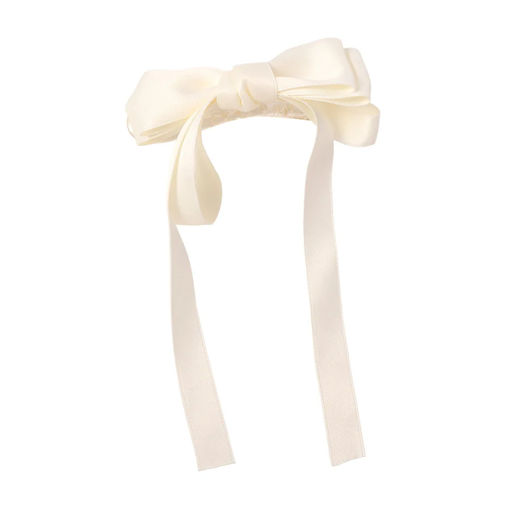 

Заколка для волос с бантом и лентой во французском стиле, милый темперамент, атласная заколка для волос с бантом, однотонная женская заколка принцессы, аксессуар для волос
