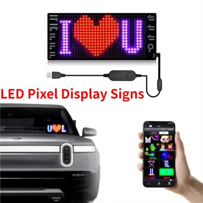 DIY LED Pixel Display Signs Programmable Text Pattern Animation Scrolling LED Display for Car/ Shop Backpack Decoration LED Sign