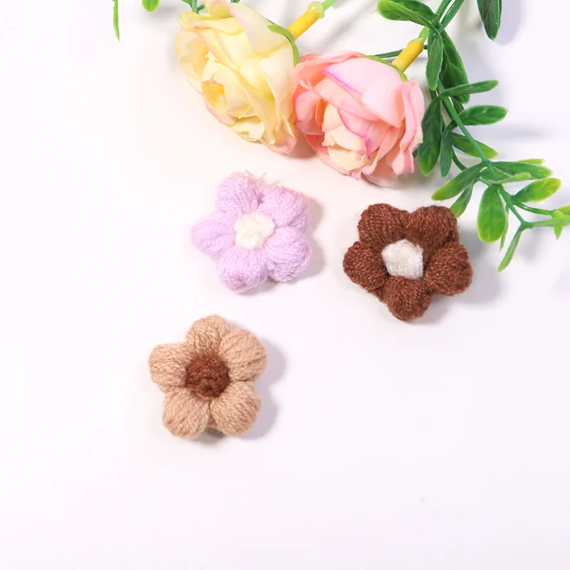 15PCS Multicolor Braided Flower Patch DIY 2.8cm Puff Flower Sticker For Hairpin Clothing Sewing Supplies Hand Hook Flower Patch