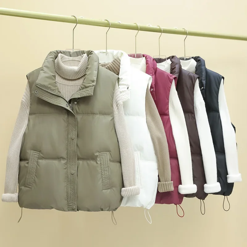 

Down cotton PU no-wash vest women 2024 autumn and winter new fashion stand collar loose outside to wear vests