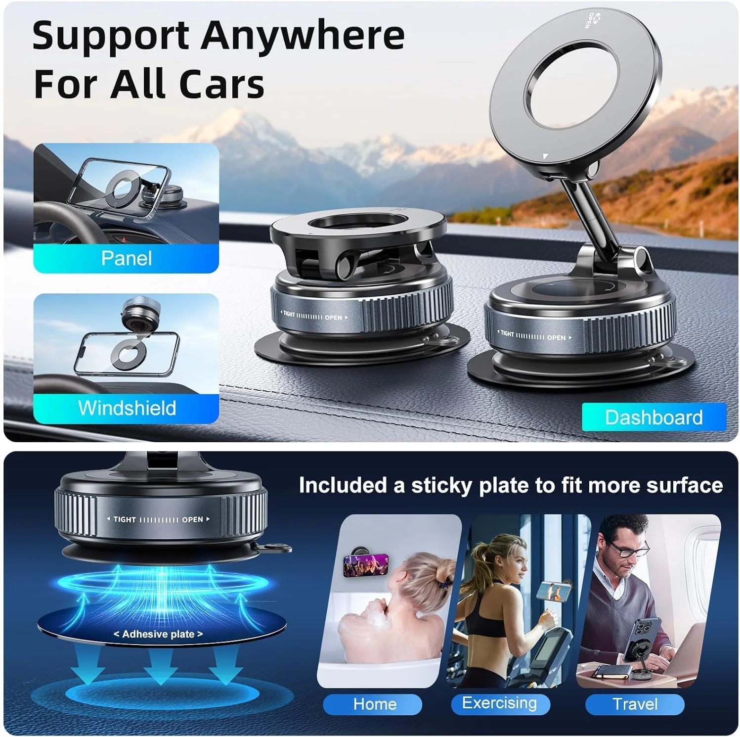 Magnetic Vacuum Car Mount Phone Holder Vacuum Suction Cup Car Phone Stand Universal GPS Navigation Stand for Car Smooth Surfaces image 2