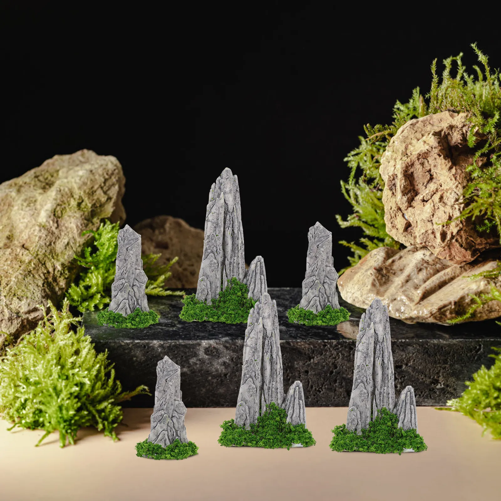 8Pcs Mini Resin Rockery Ornaments Bonsai Fake Mountain Decor for Micro Landscape Garden Aquarium Decorations Indoor Bonsai