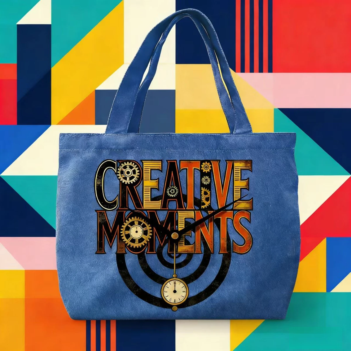 1 bolso de mezclilla con elemento de reloj creativo, bolso de mano retro, bolso de compras diario y de viaje de un solo hombro