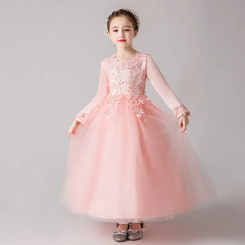 Kids Dress For Girls Wedding Party Frock Flower Gown Princess Dress Girl Children\'s Tutu Embroidery Beads Long Dress