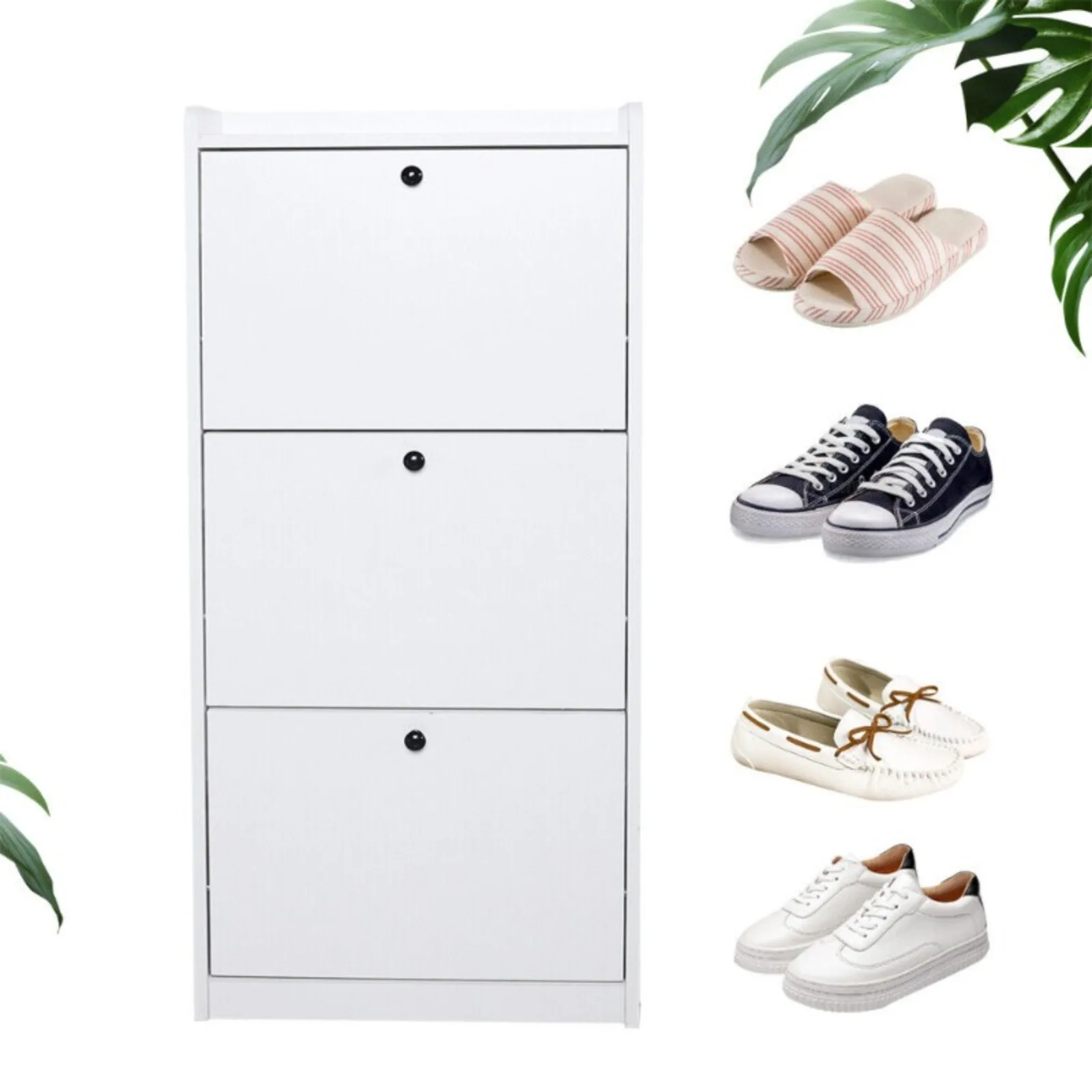 US Modern White Shoe Cabinet with 3 Flip Drawers Tipping Bucket Shoe Rack Storage