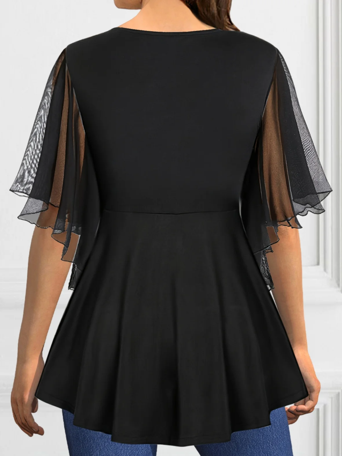 Blusas femininas plus size, tiras cruzadas, chiffon, manga borboleta, camisas e blusas para mulheres, manga curta, top franzido, verão