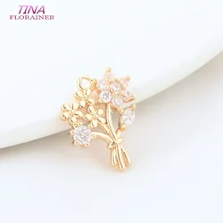 6PCS 15*17MM 14K Gold Color Brass with Zircon Flowers Charms Pendants Necklace Earrings Jewelry Making Supplies Accessories