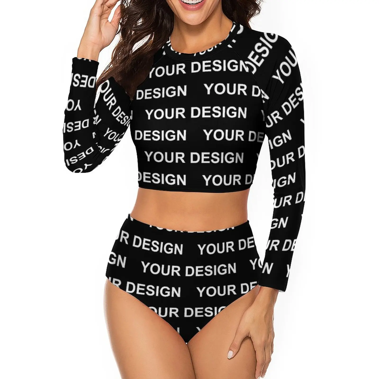 Add Design Customized Bikini Swimsuit Sexy Custom Made Your Image Long Sleeve Bikini Set Female 2 Piece Swimwear Sport Swimsuits