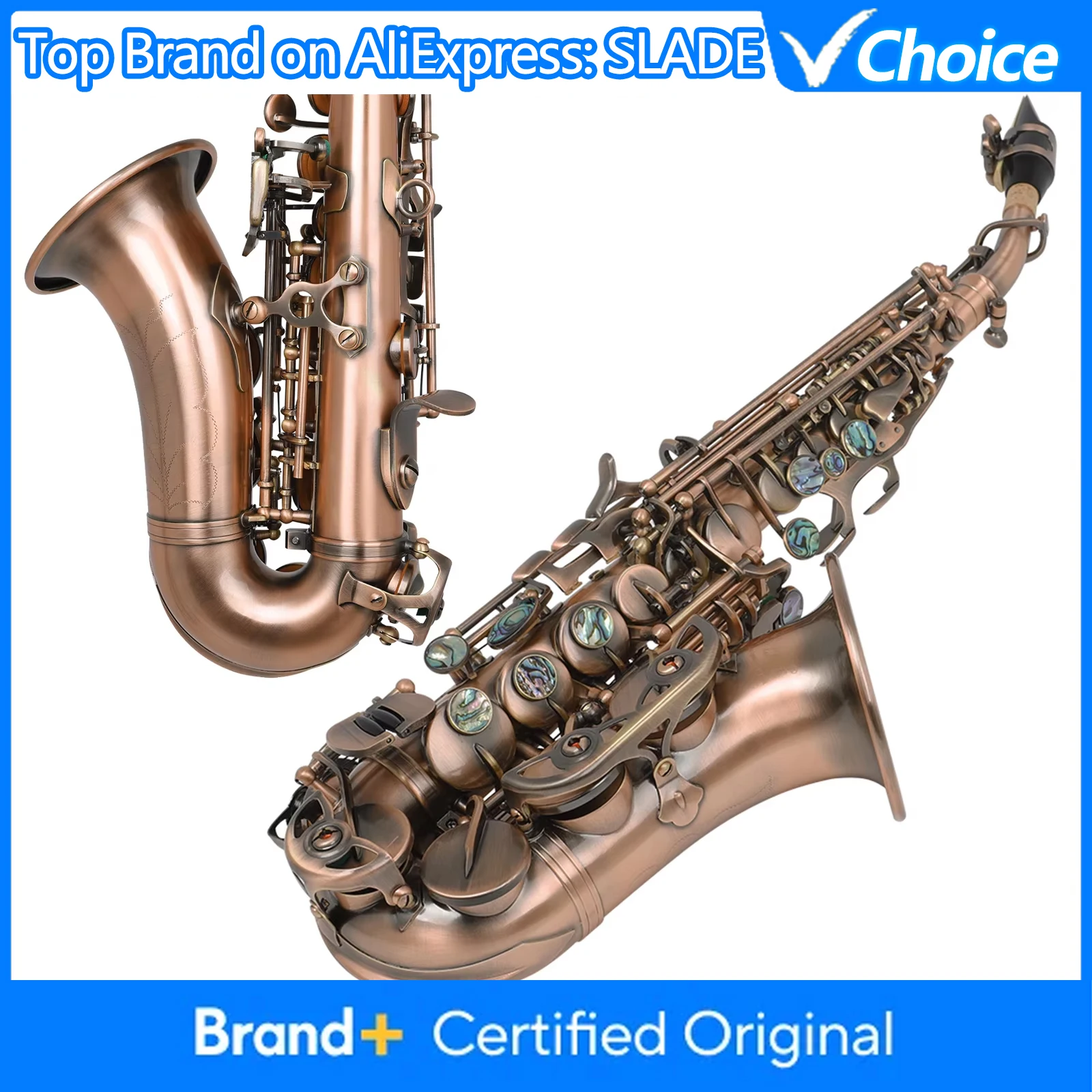 

Саксофон сопрано SLADE Bb, латунный, ретро, красный, саксофон B-бемоль, духовой музыкальный инструмент с комплектующими и аксессуарами для саксофона