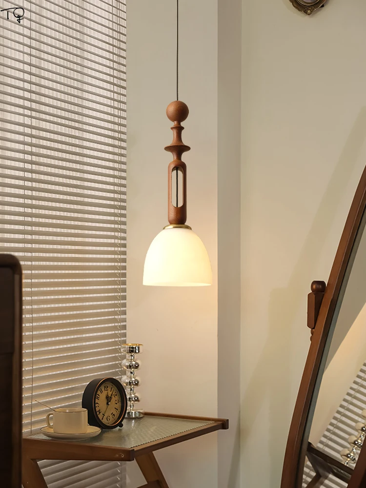 أضواء متدلية من الخشب الصلب في العصور الوسطى ، مصباح معلق كلاسيكي ، غرفة نوم المطعم ، غرفة المعيشة ، عمود روماني ، LED ، E27 ، وابي-سابي #3