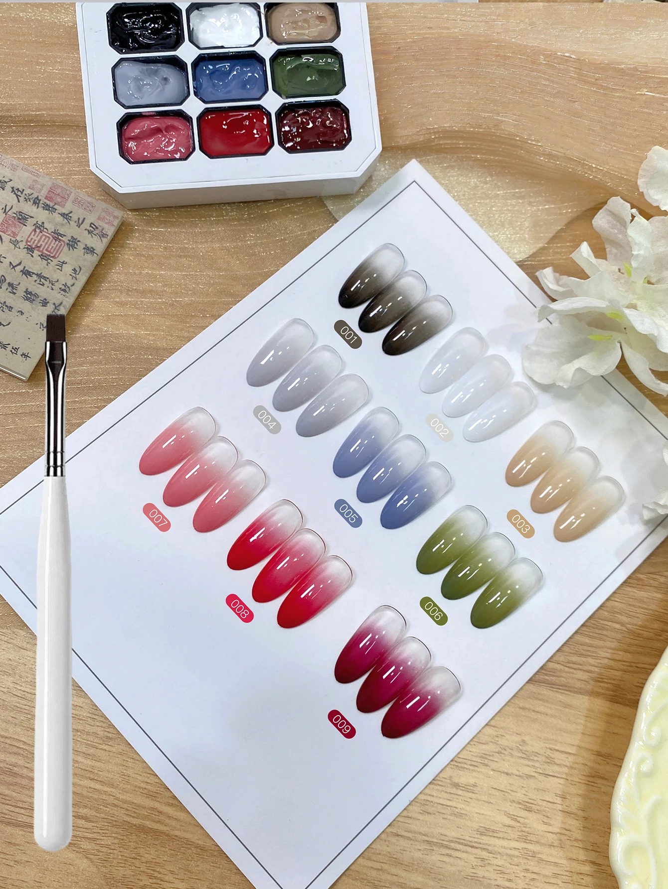 

9-grid black and white red solid UV gel with nail brush colorful versatile nail polish DIY suitable for novice nail art nail cha