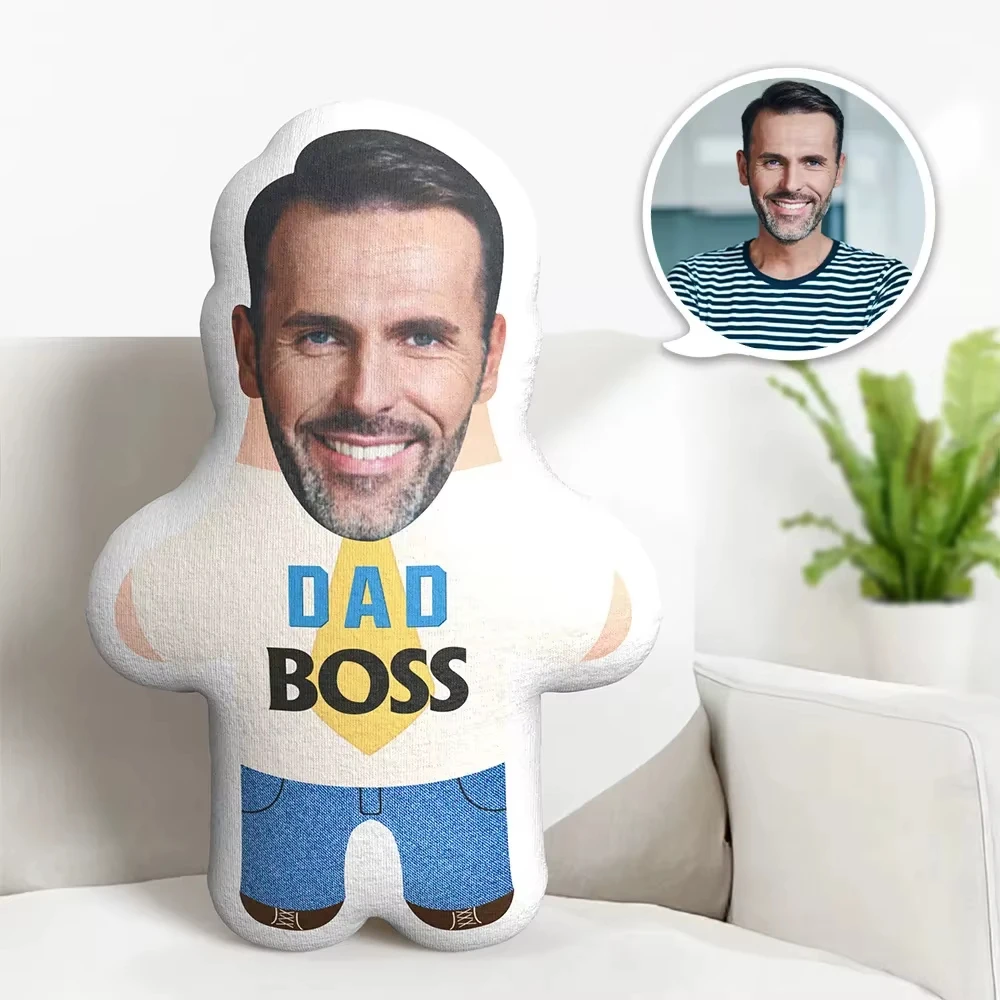 Custom Photo Dad Boss Shaped Pillow Personalized Face Plush Cushion Customized Human Doll Throw Pillow Fathers Day Gift
