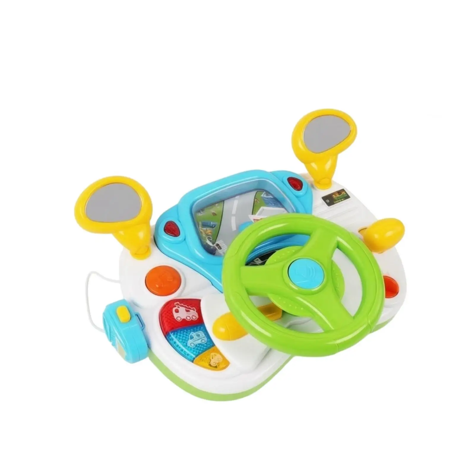 Kids Interactive Steering Wheel Toy with Dashboard Buttons and Mirrors for Toddler Fine Motor Skill Development