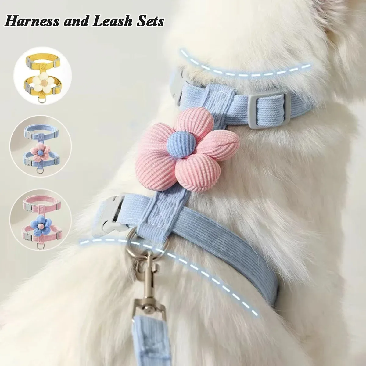 Conjuntos de Coleira e Guia para Gatos, Coleira Ajustável para Cães Pequenos, Coleira Respirável para Animais de Estimação, Alça para Passeio de Cães