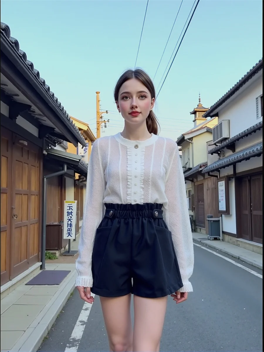 Pantaloncini a gamba larga in lana nera da donna da ufficio pieghettati bottoni classici a vita alta dimagranti femminili moda vintage chic elegante