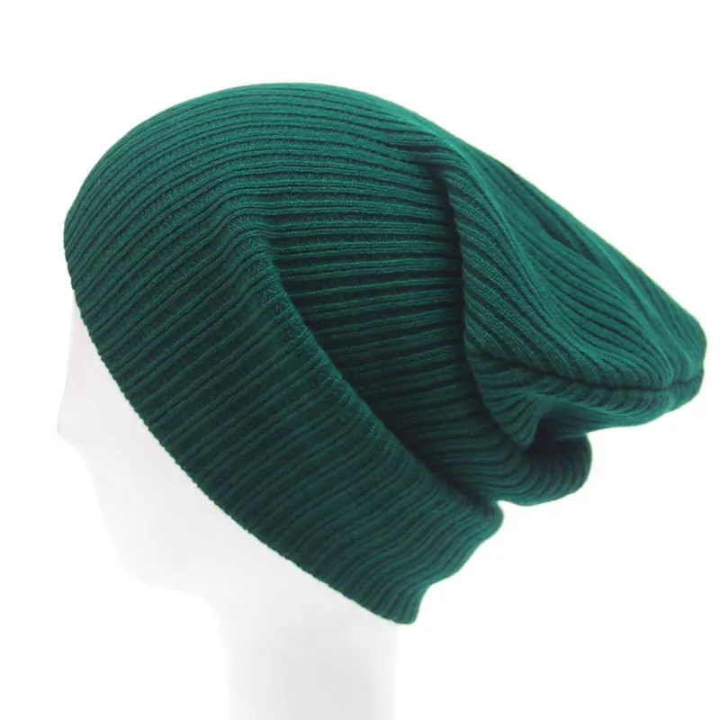 Stretchy Plain Knitted Hat Women Beanies Solid Skull Cap Winter Keep Warm Dark Green Grey Blue Black