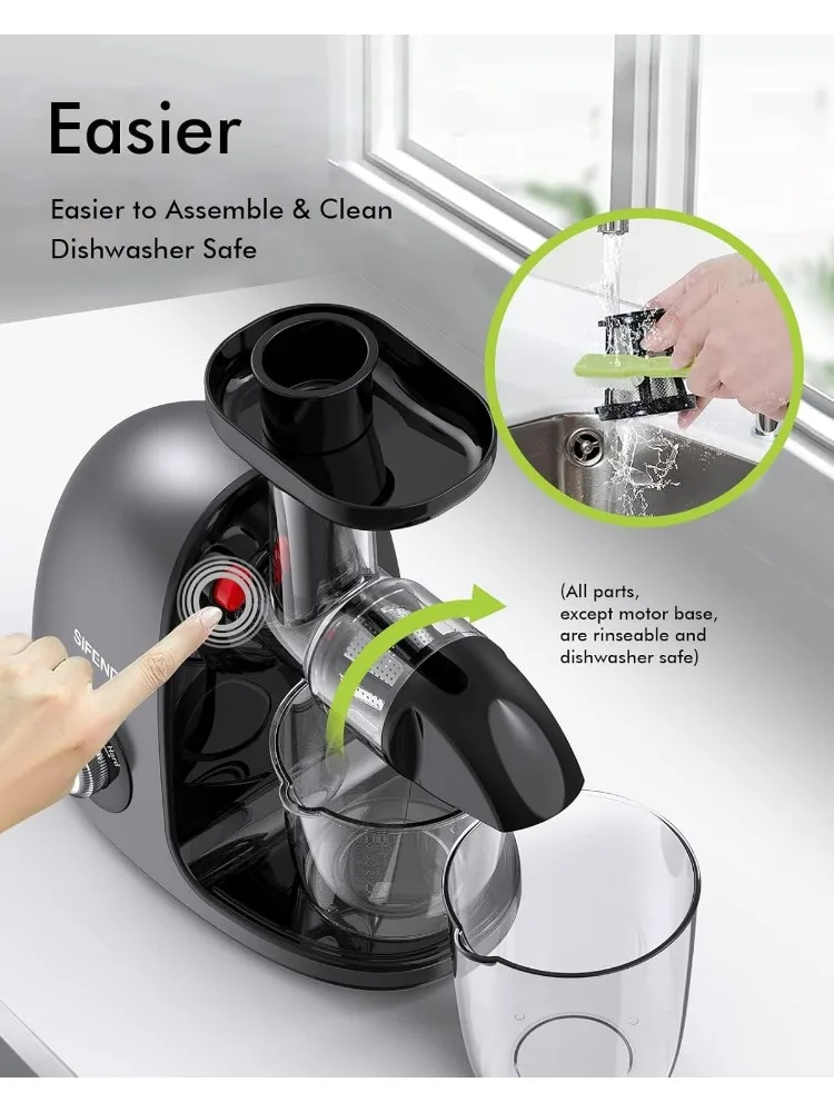 Slow masticating juicer for fruits and vegetables, high-yield juicer with silent motor and anti-clogging system, easy to clean