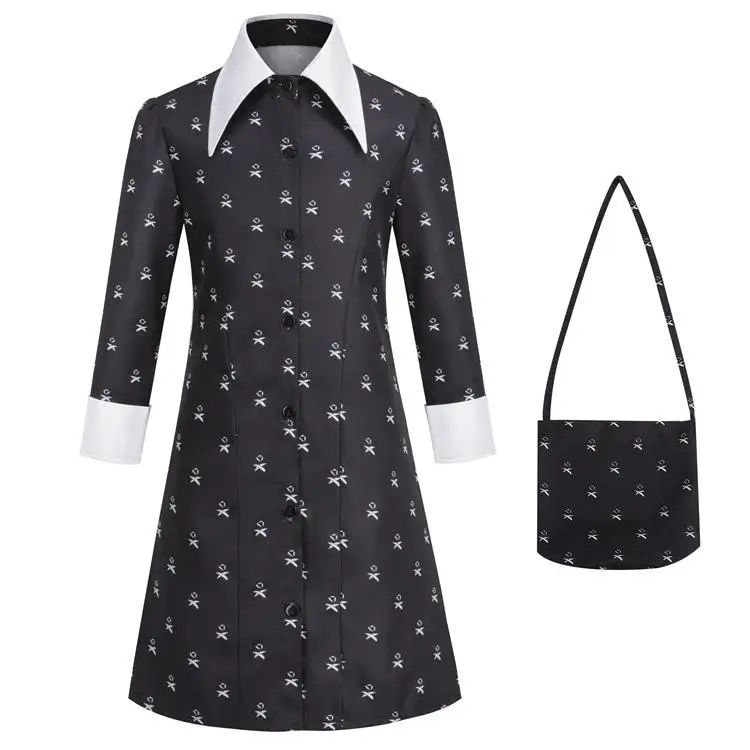 Mercredi loween Cosplay Costume Dr enfants adulte Ins Sle tissu doux t-shirt quart Sve a-ligne Midi Dr vêtements d'automne