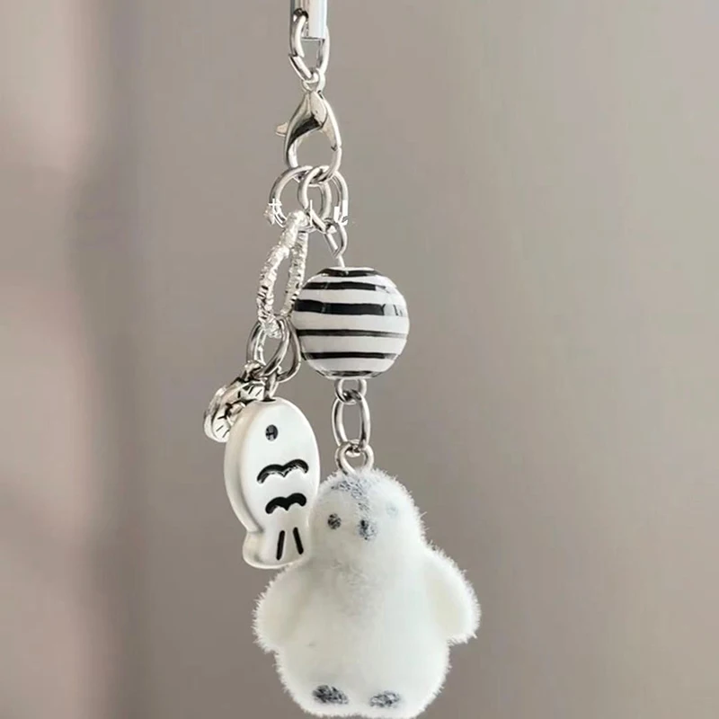 Furry Penguin, Sea Otter & Bear Doll Phone Chain; Cartoon Animal Lanyard Charm; Keychain Pendant Earphone Case Bag Accessory.