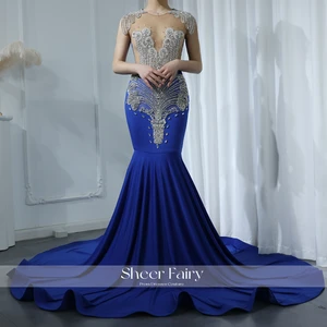 Sheer Fairy Luxury Strass Royal Blue Mermaid Ball Dresses 2025 For Long Black Girls SH017 Personalized 12 Main Sales Royal Blue Graduation Dress - №10