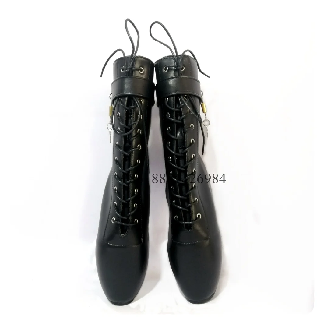 Sexy Style Pointed Toe Metal Lock Buckle Ankle Women Ballet Boots Stiletto Super High Heels Lace Up Design Large Size Shoes