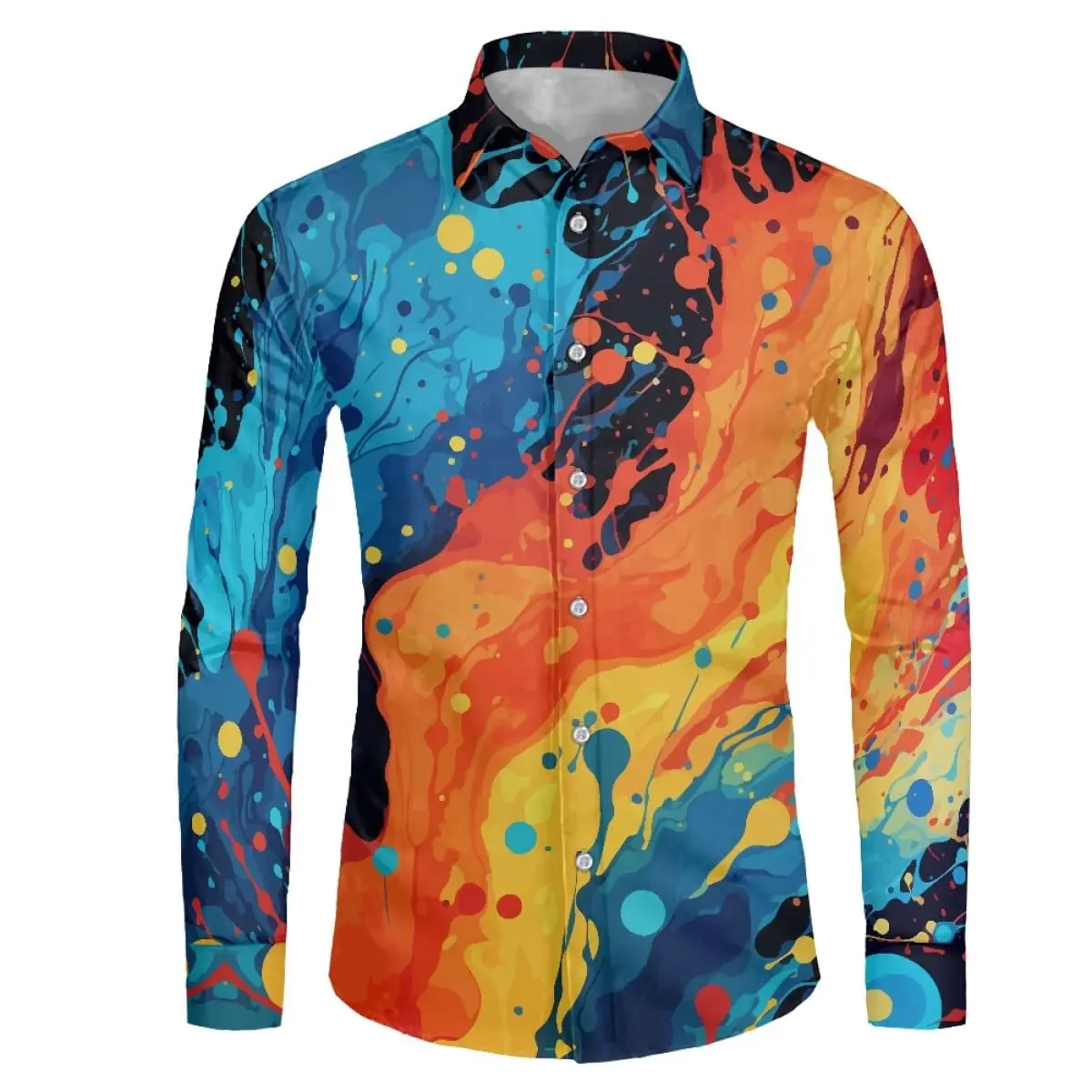 Men's Shirt Regular Lapel Festival Shirt Men 3d Printing Color Splash Printing Casual Street Long Sleeve Fashion Printed Shirt