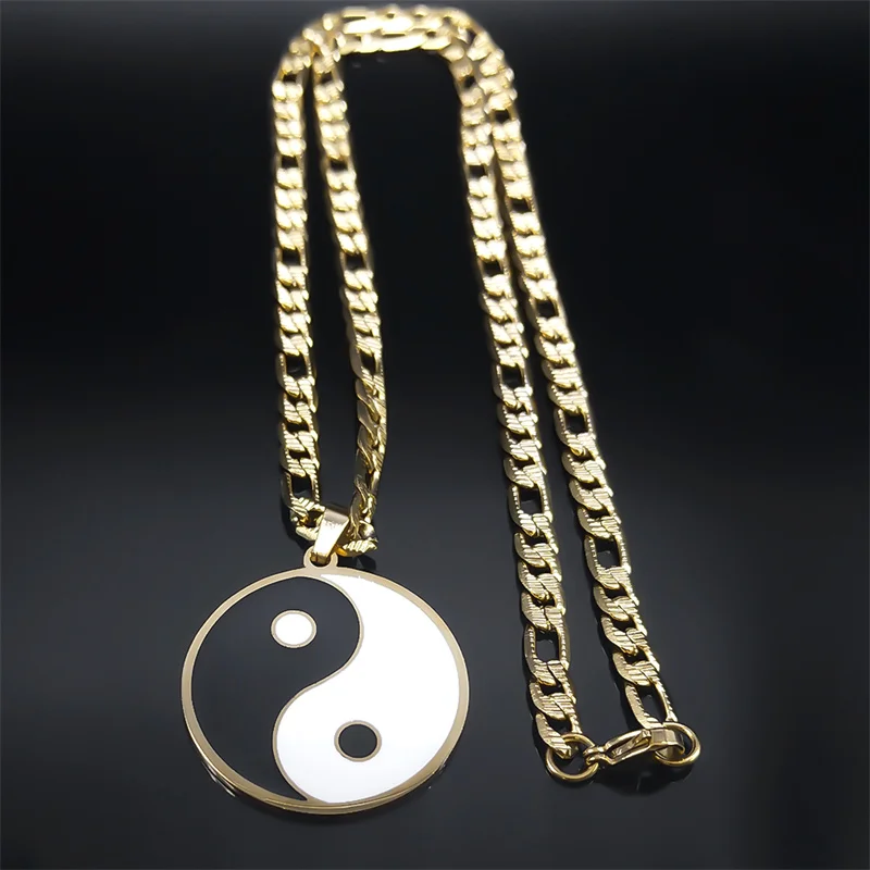 Yin Yang Pendant Necklace for Men Stainless Steel Gold Color Chinese Taoism Ba Gua Taichi Sign Necklaces Jewelry Gifts N8476S08