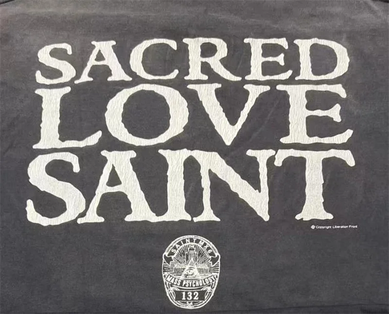 New Hip hop Street Letter Print Saint T Shirt Loose Casual Wash do old Men's Women's Pullovers Long Sleeved T-shirt