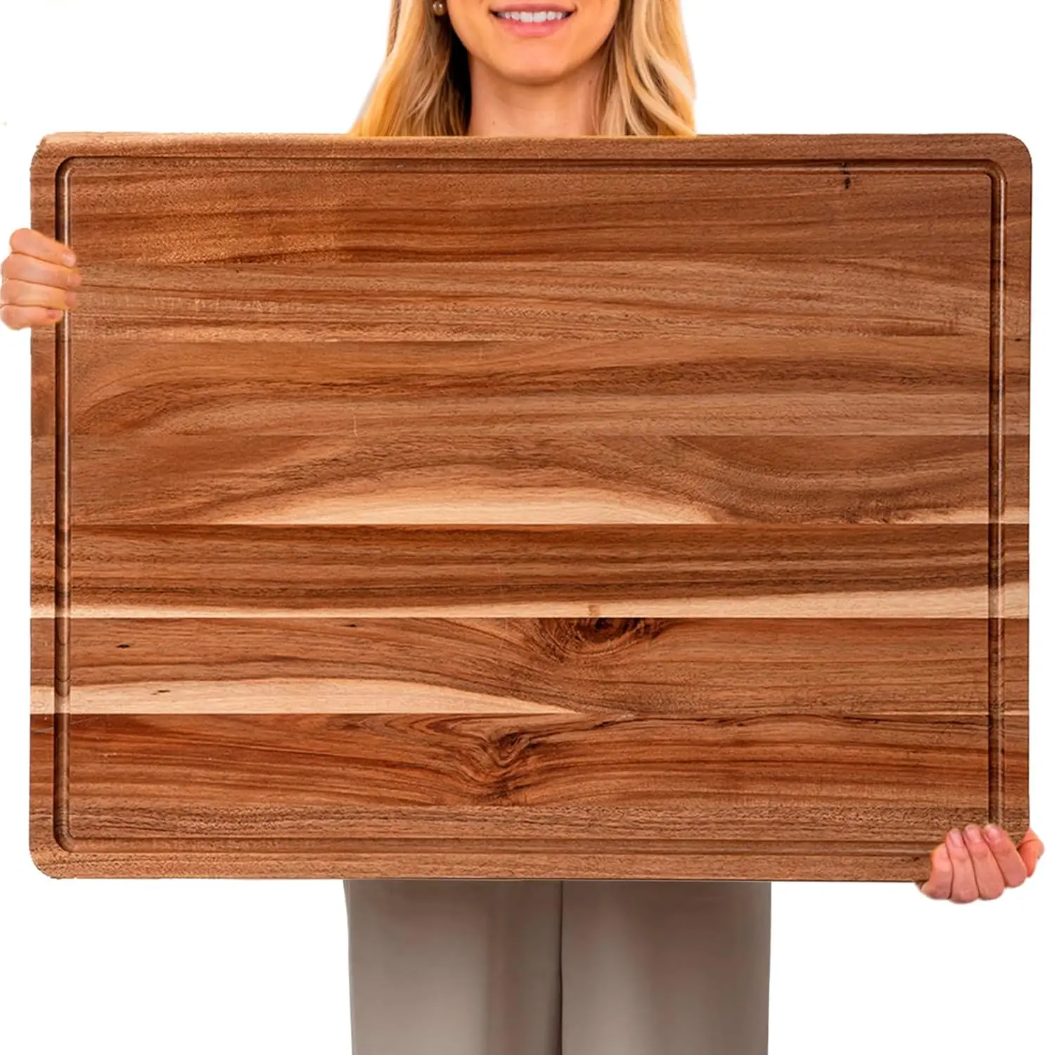 

Extra Large Acacia Wood Cutting Board, XXL Charcuterie Cheese Platter for Kitchen Food Prep and Serving