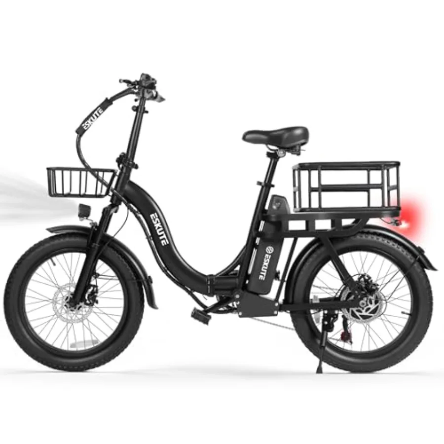 1200W Peak Folding Electric Bike for Adults 28MPH 48V 10.4Ah Removable Battery 55-Mile Range 20x3 Fat Tire Step-Thru Ebike with