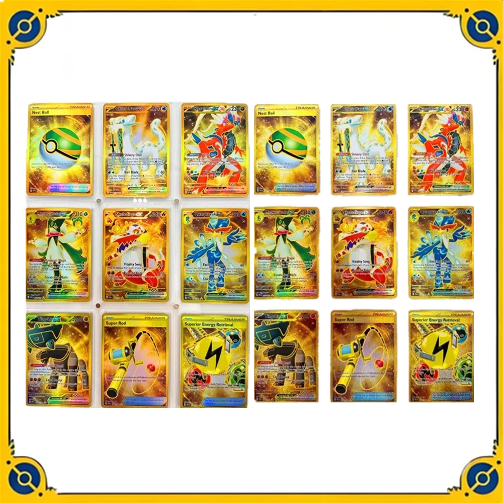 

PTCG Pokemon English Pokemon 9Pcs Nest Ball Super Rod UR Gold Card Folding Glitter Gauze Anime Game Collection Card Toy