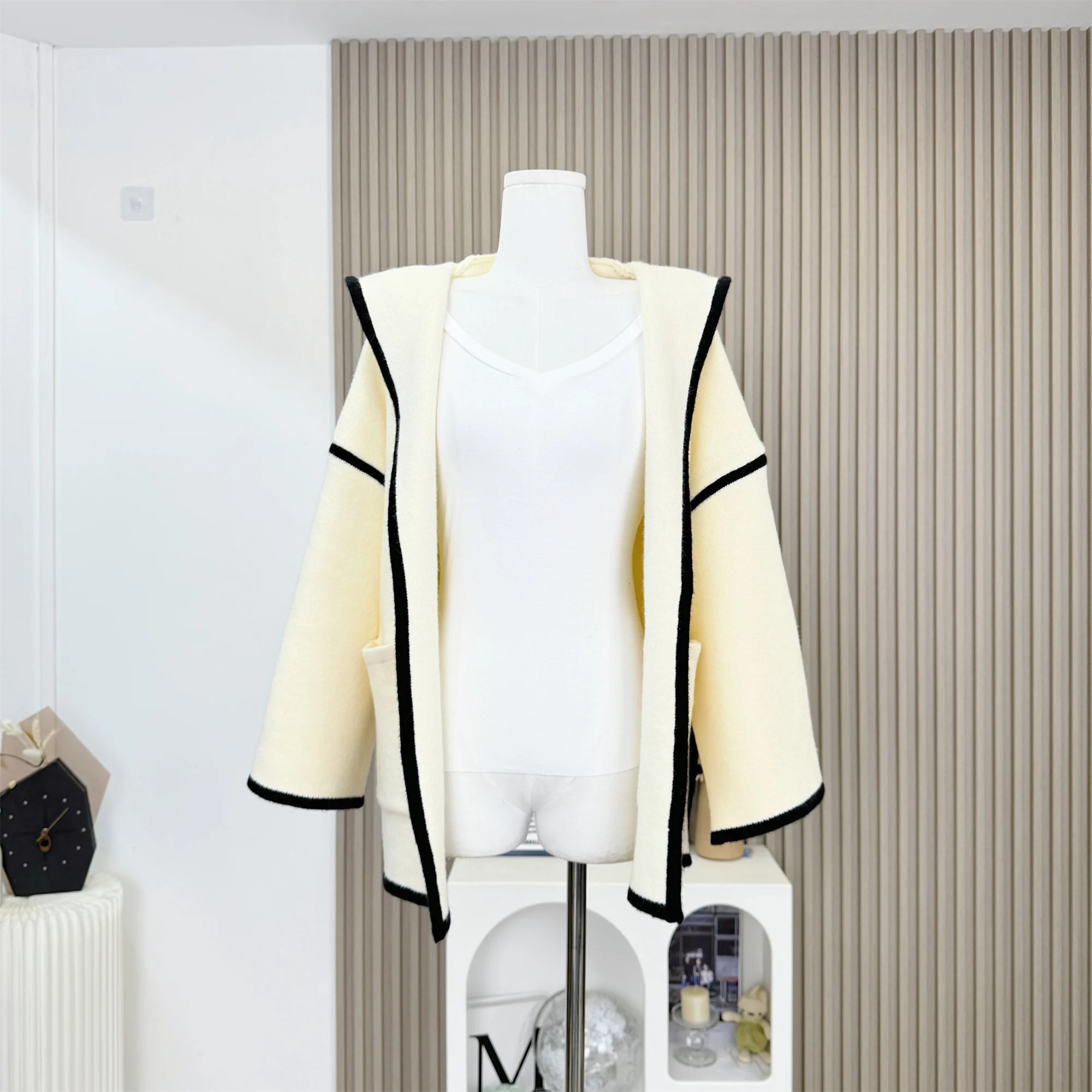 Cárdigan Vintage de lana y Cachemira con capucha para mujer, suéter tejido para otoño e invierno, chaqueta, abrigo informal F267