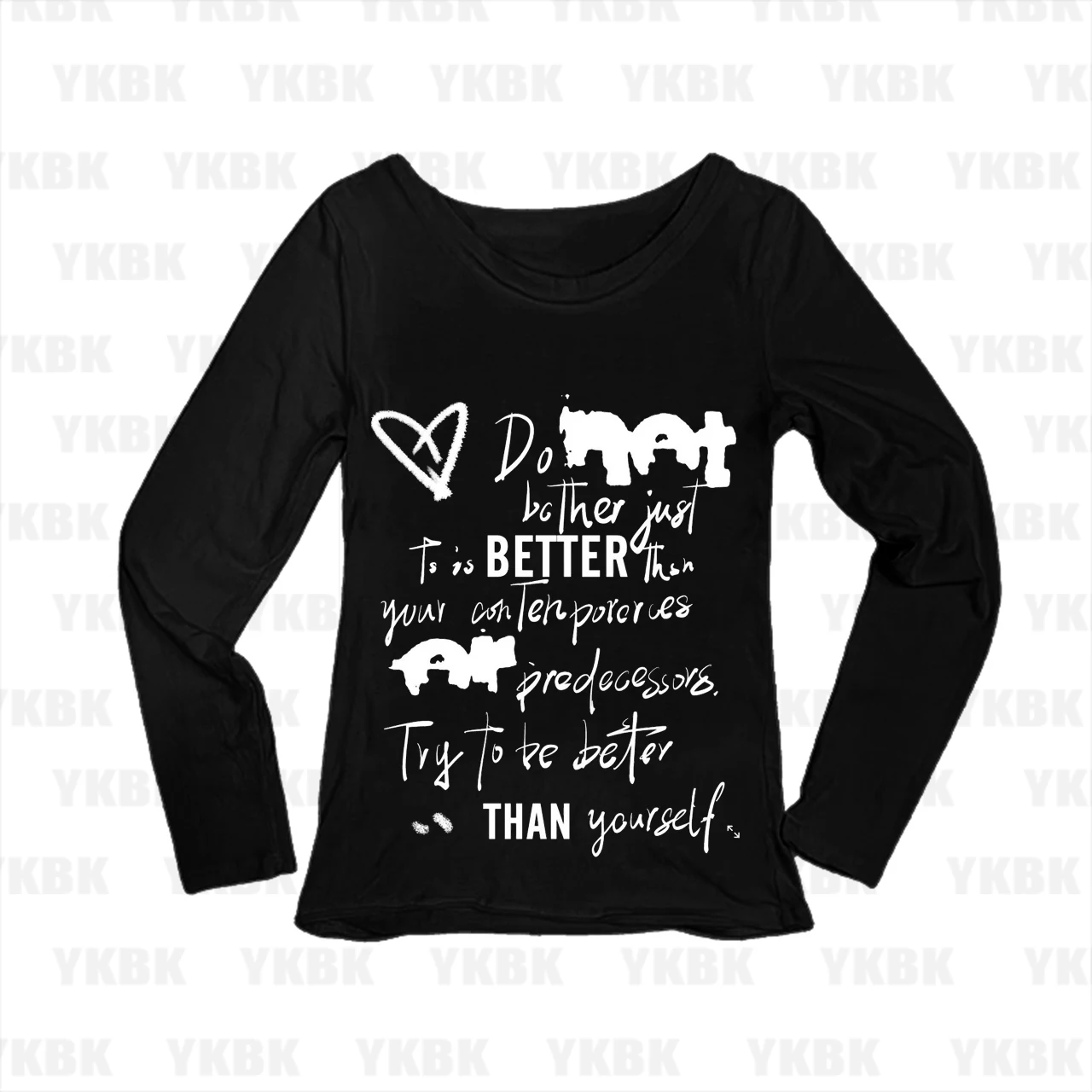 Women Off Shoulder Long Sleeve T-Shirt Inspirational Quote Letter Print Tee Try To Be Better Than Yourself Slogan Slim Casual To