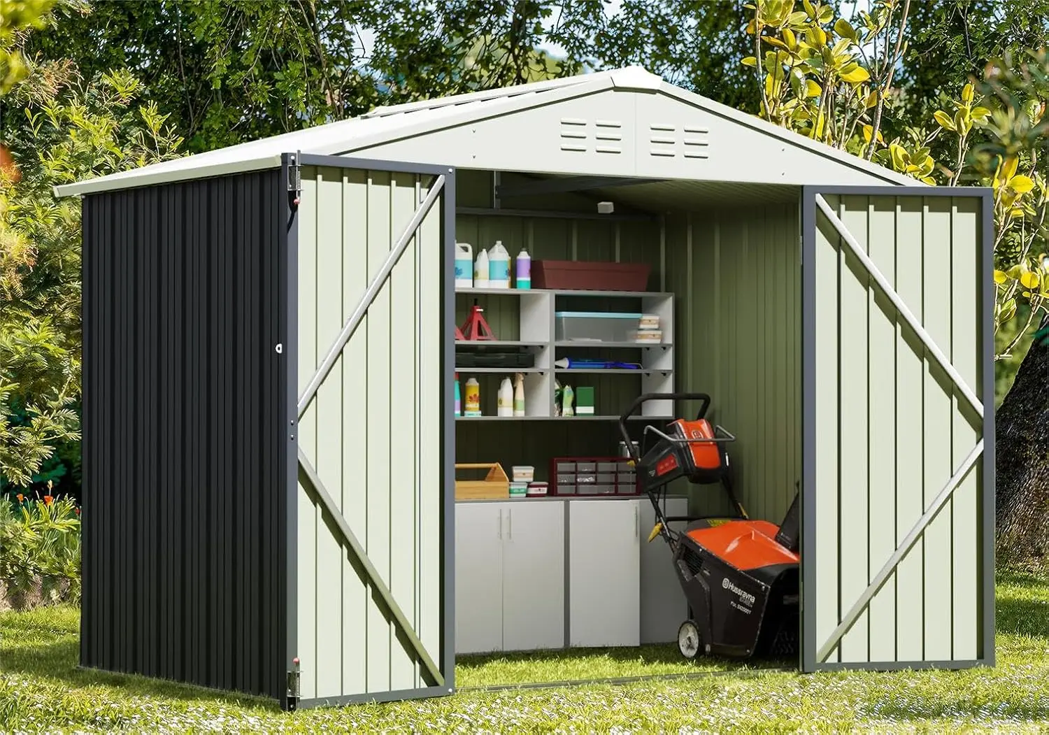 Outdoor Storage Shed 6 x 8 ft. Utility Tool Shed Metal Storage Garden Shed with Door & Lock for Patio Storage Gray