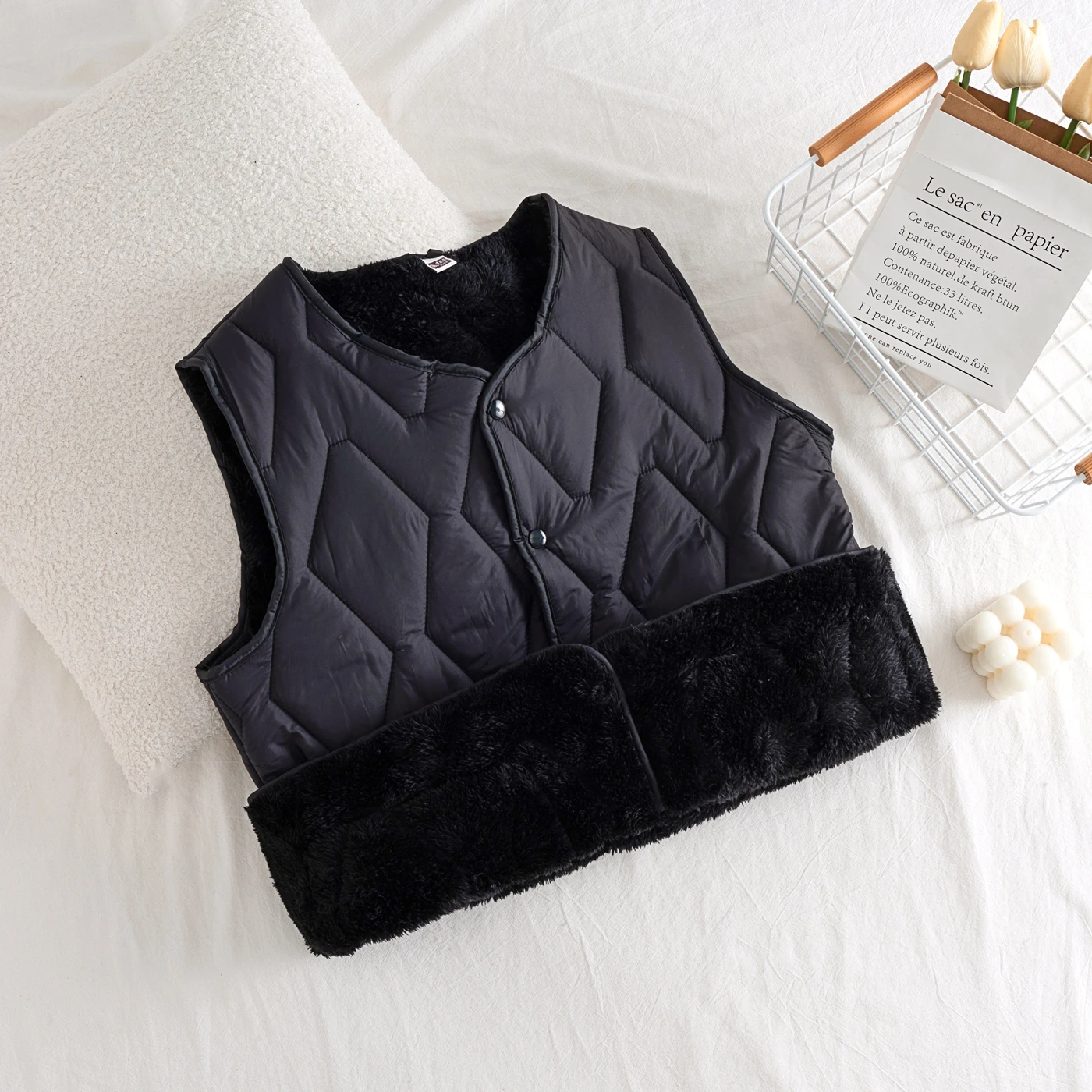 

Мужской пуховый хлопковый жилет Осень Зима Fce Базовый слой на подкладке Теплый жилет для папы Плотно прилегающий домашний жилет Цветной воятник Внутренняя...