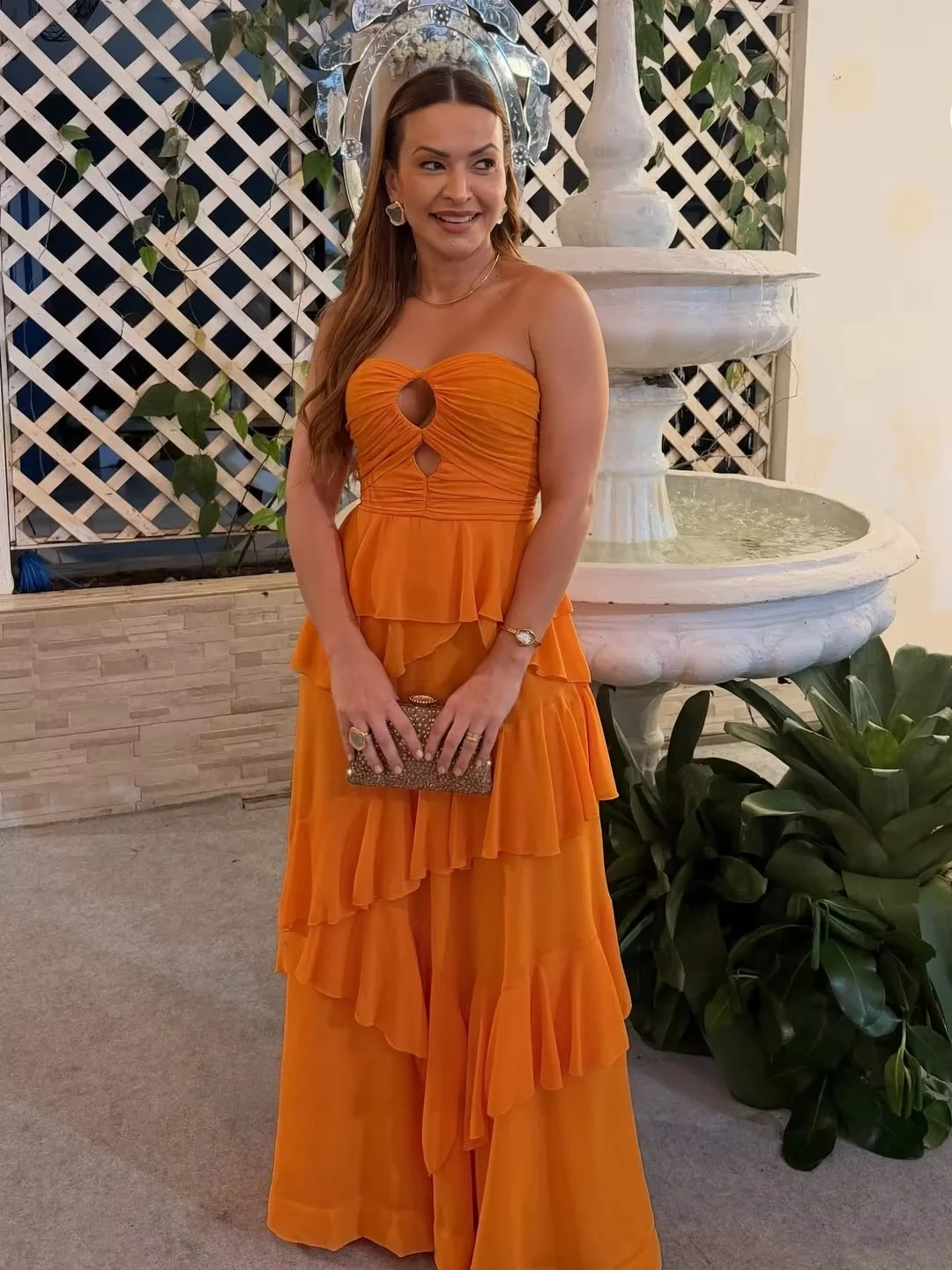 Women Sweetheart Strapless Chiffon Formal Gown  Tiered Ruffles Cutout A-Line Floor Length Back Zipper Party Dresses