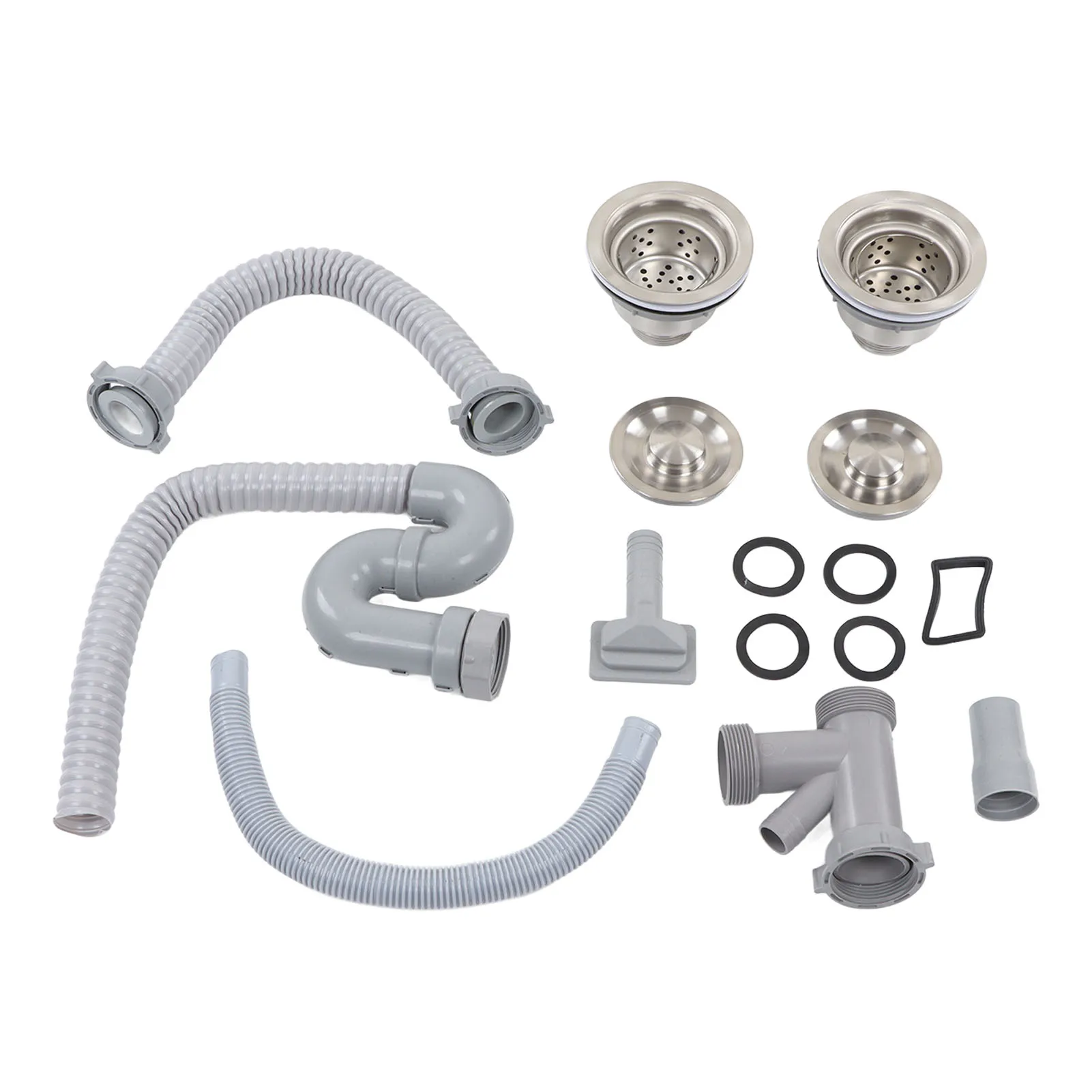 

Kitchen Sink Drainer Pipe Kitchen Sink Drainer Pipe Stainless Steel S Bent with Double Drains Sewer Pipe Set for Bathroom Home