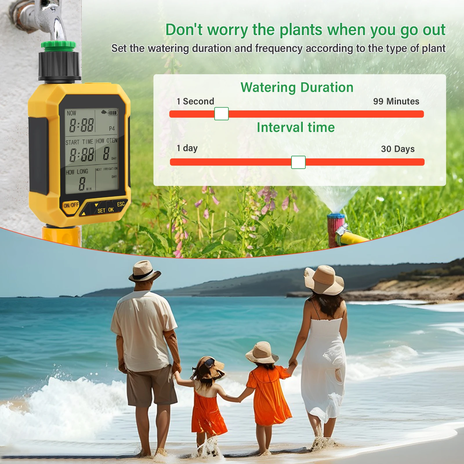 YIERYI Water Timer Irrigation Controller Smart Garden Sprinkler System Digital Hose Timer Waterproof Auto Drip Irrigation Timer